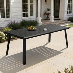 Patio Table with Umbrella Hole 83" Aluminum Outdoor Dining Table for 8 Rectangle All Weather Outside Table
