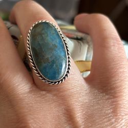 925 Sterling Silver Blue Apatite Vintage Style Ring 7