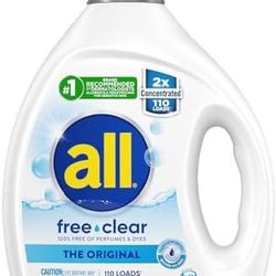 ALL Liquid Laundry Detergent, Free Clear for Sensitive Skin, Unscented and Hypoallergenic, 2X Concen