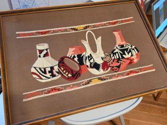 Vintage crewel embroidery framed art