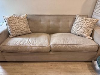 Beige Mitchell Gold Suede Sofa