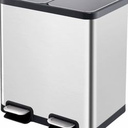 ELPHECO Dual Compartment Kitchen Step Trash Can 2 x 5.4 Gallon Stainless Steel Garbage Can for Kitchen with 2 Removable Buckets and Lids