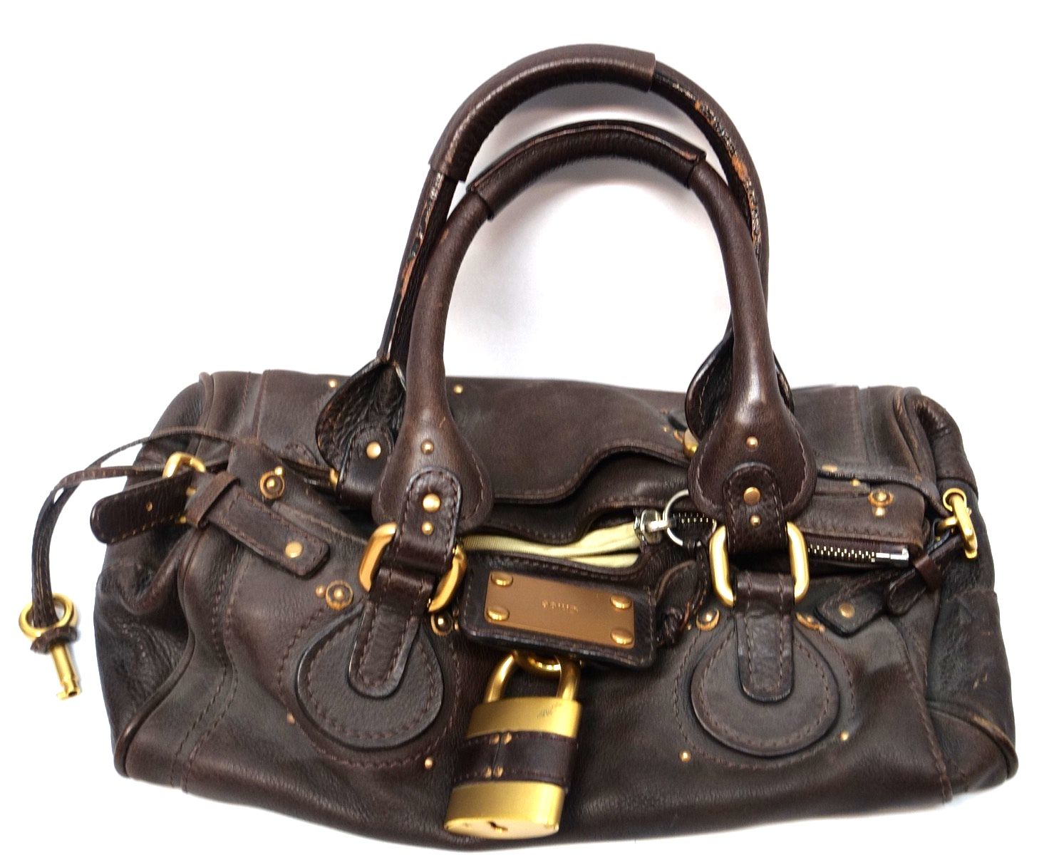 Chloe Paddington Women Leather Handbag Tote Bag Brown, with Gold Lock and Key