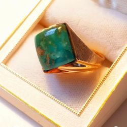 $300! Awesome Super Vintage 10k Gold Green Turquoise Ring Size 11