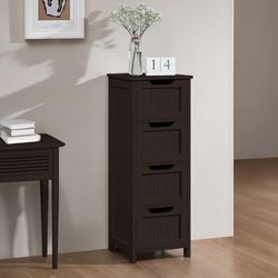 Wooden Bathroom Floor Cabinet Storage Cabinet Organizer with 4 Drawers Espresso