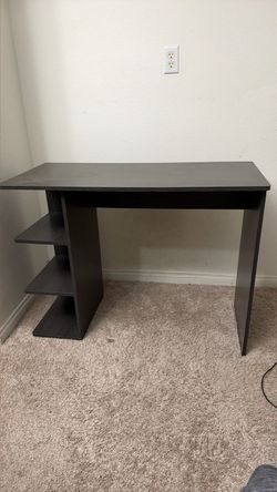 Black Computer Desk with Side Shelves