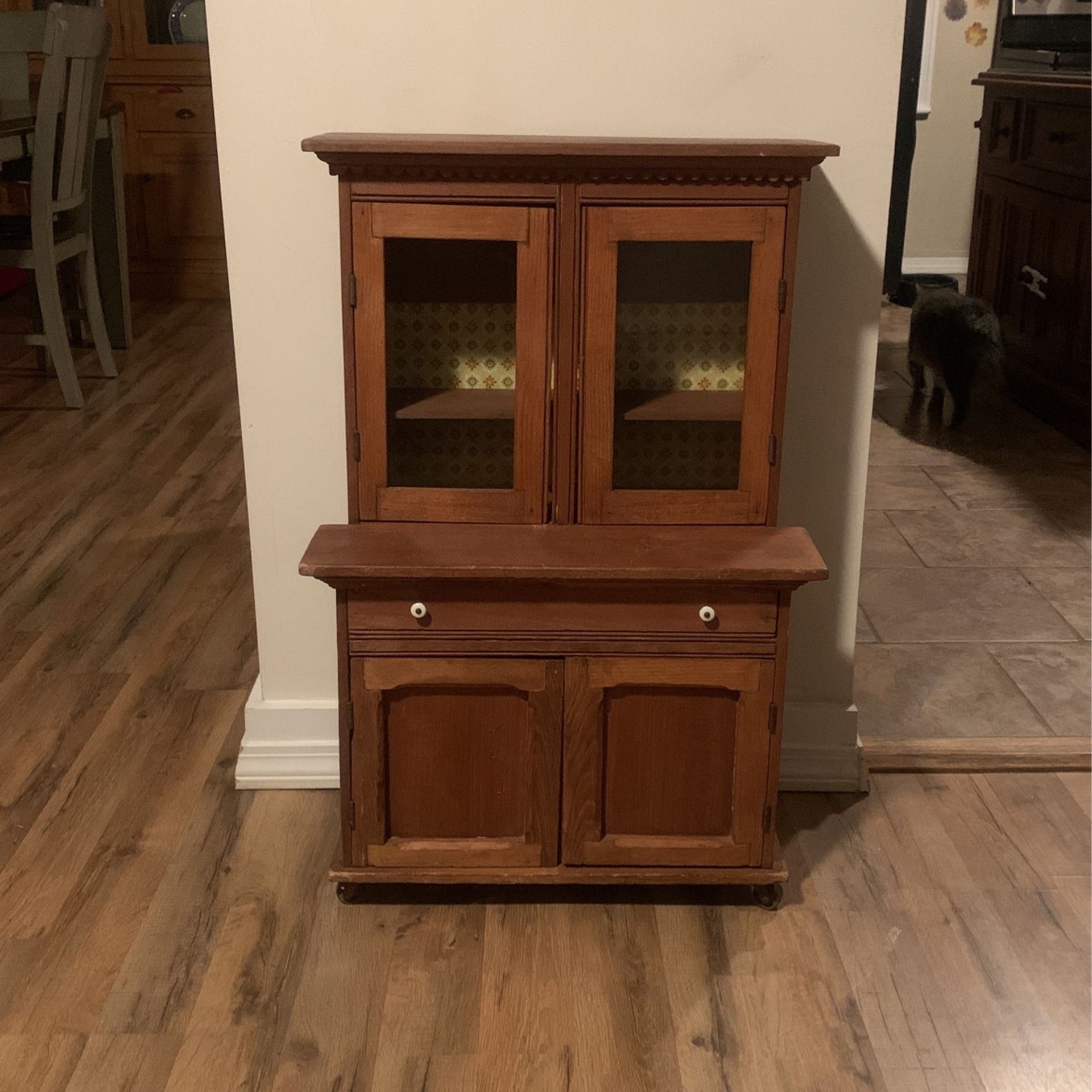 Antique Handmade Wood Mini Cabinet 