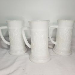 Set of 4 White milk glass beer steins by Federal Glass  6" high .