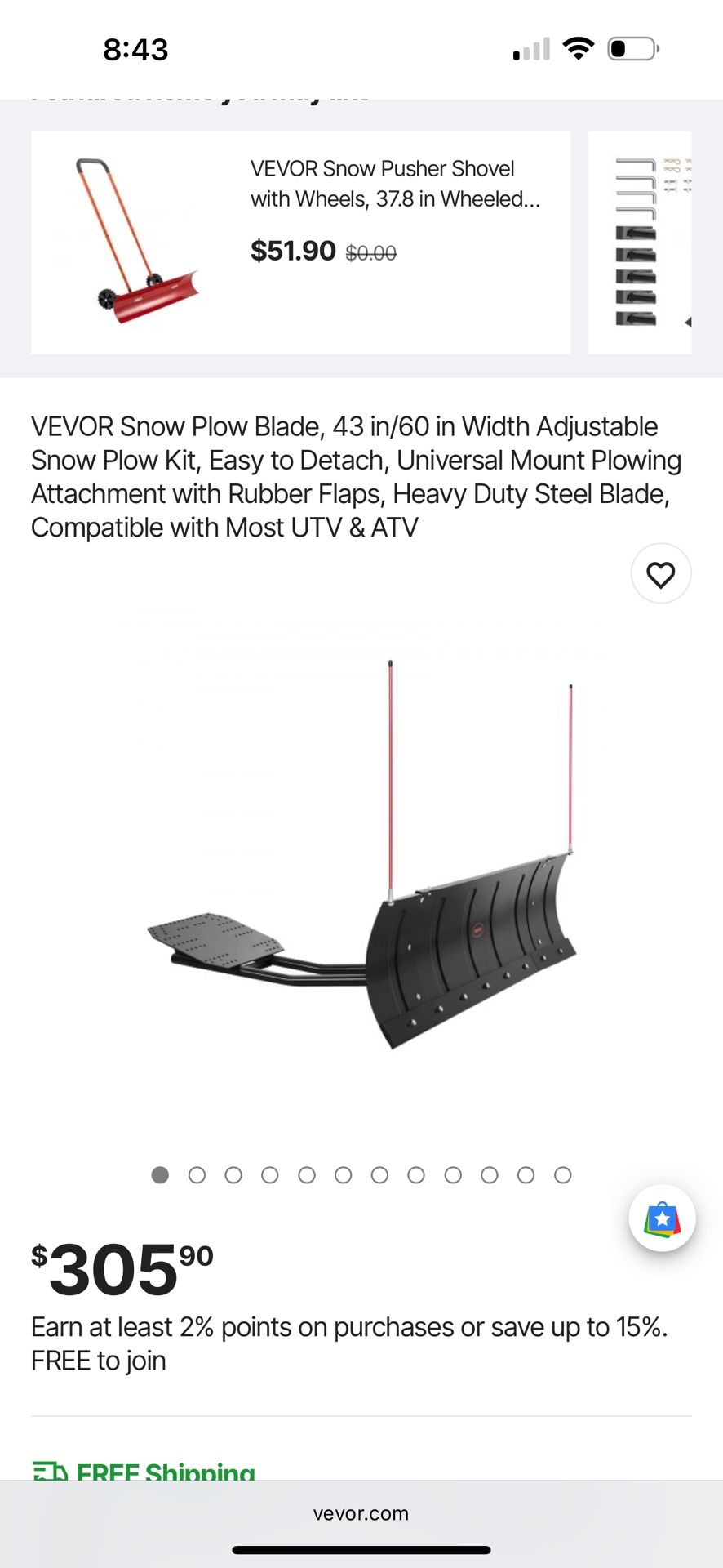 VEVOR Snow Plow Blade, 43-72 in Width Adjustable Snow Plow Kit, Easy to Detach, Universal Mount Plowing Attachment with Rubber Flaps, Heavy Duty St