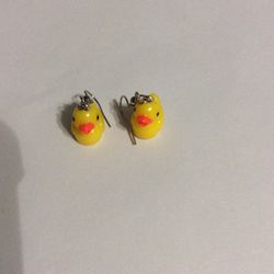 Handmade Women’s / Girls Fashion Novelty Cute Whimsical Miniature Yellow Duckling Charm - Resin / Stainless Steel Dangle Earrings