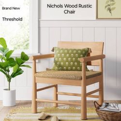 Brand New In Sealed Box - Threshold -Nichols Rustic Wood Chair With Woven Seat Natural 