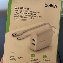 Belkin 24W Dual Port USB Wall Charger w/ USB-C Cable Included - Fast Charging iPhone 16 Charger for Power Bank, iPad & iPad Pro, Samsung Galaxy S25, G
