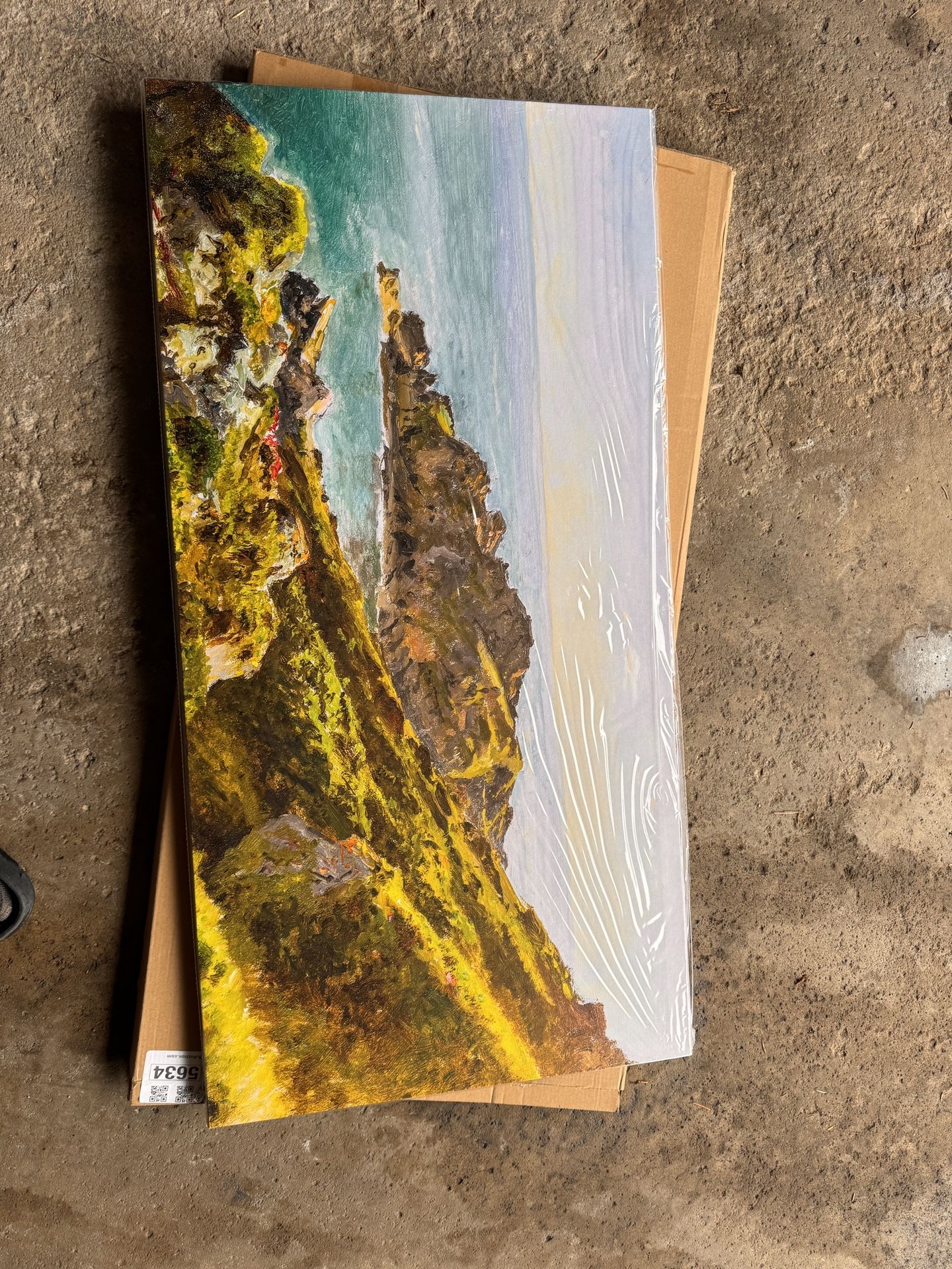 Sea Side Cliffs Oil Canvas Painting Kucera Ocean Waves Cottagecore 20x40 inch