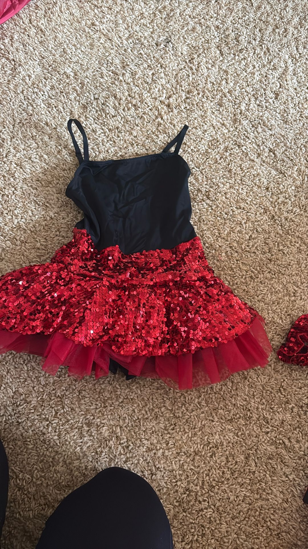 Onesie, Red Sparkly Skirt, Jacket, And Scrunchie