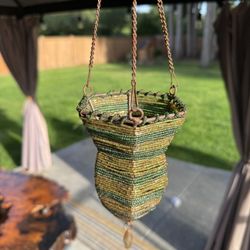 Vtg Hanging Beaded Votive Holder/Planter