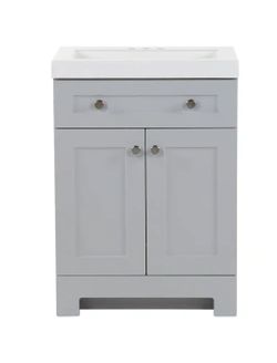 Glacier Bay Everdean 25 in. Single Sink Pearl Gray Freestanding Bath Vanity with White Cultured Marble Top (Assembled)