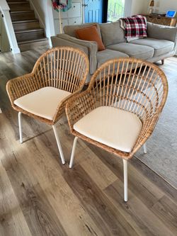 Rattan Accent Chairs with Cushions – Set of 2