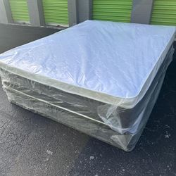 NEW QUEEN PILLOW MATTRESS AND BOX SP+ING 2pcs