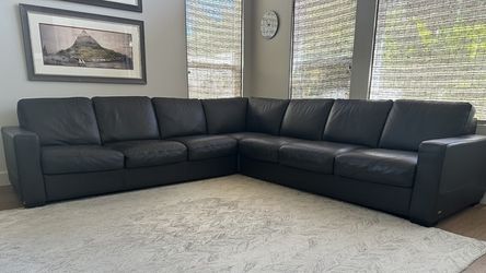 Italsofa Textured Leather Sofa, Dark Charcoal, 9 1/2 ft by 9 1/2 ft, 3 pieces