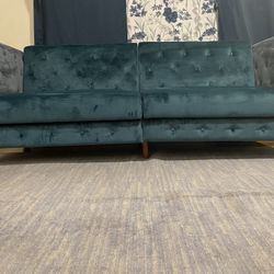 Very beautiful blue/teal tuff velvet futon sofa (queen)