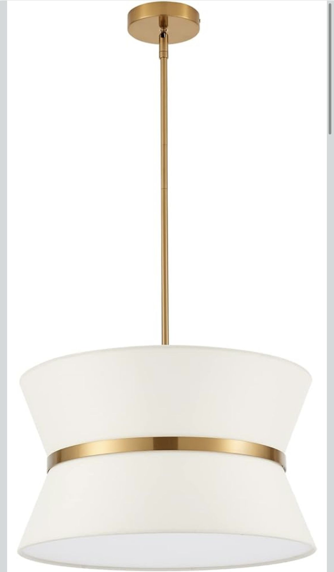 Modern Chandelier with Off-White Fabric Shade and Brass Finished Adjustable Pendant Light - Dia 18"