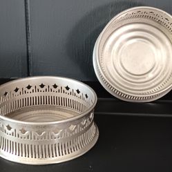 Pair Of Vintage Silver Plated Wine Bottle Coasters By Royal Rockchester 3.5"W.