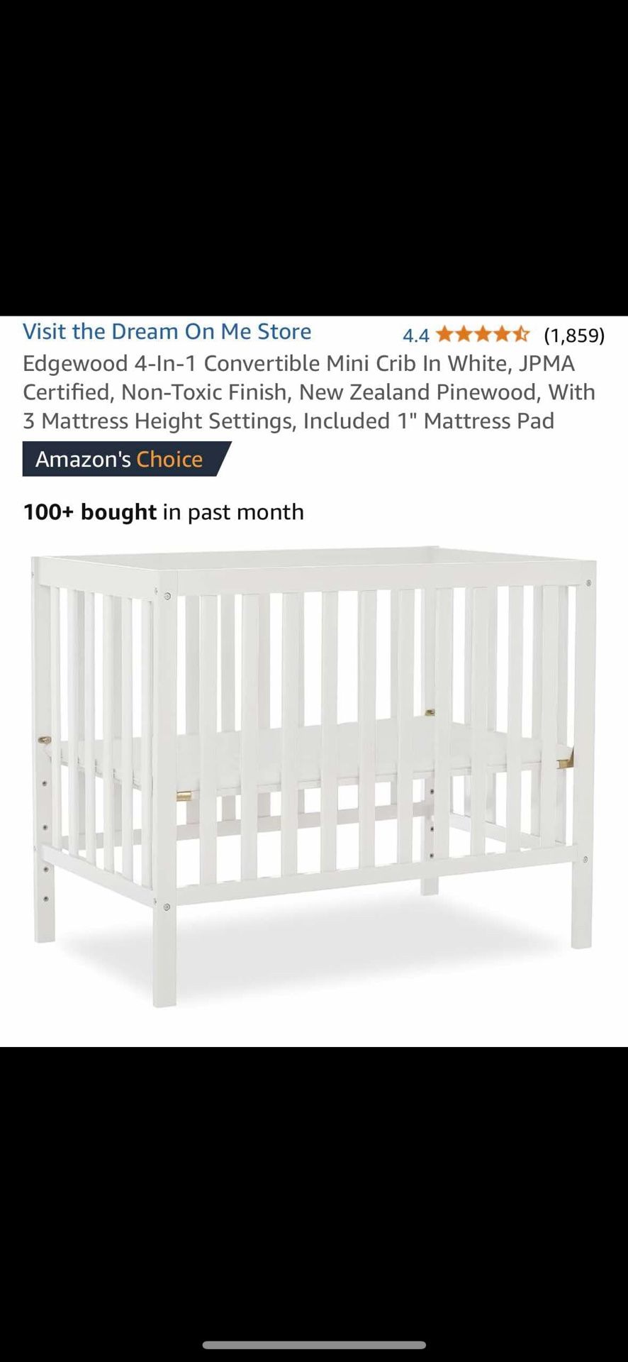 Edgewood 4 in 1 Convertible mini crib in white