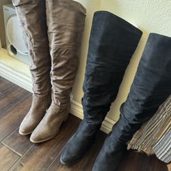 Faux Suede - Thigh High Boots