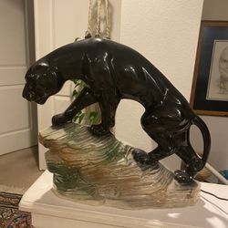 Vintage Lane Panther On Rocks TV Lamp Repaired