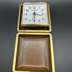 Vintage Advance Folding Small Travel Alarm Clock Brown Case