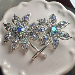 BIG Rhinestone AB Crystal Vintage Flower Brooch