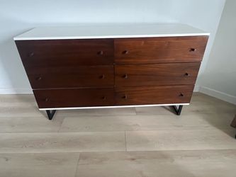 Mid-Century Modern 6-Drawer Dresser | Living Spaces | Walnut & White