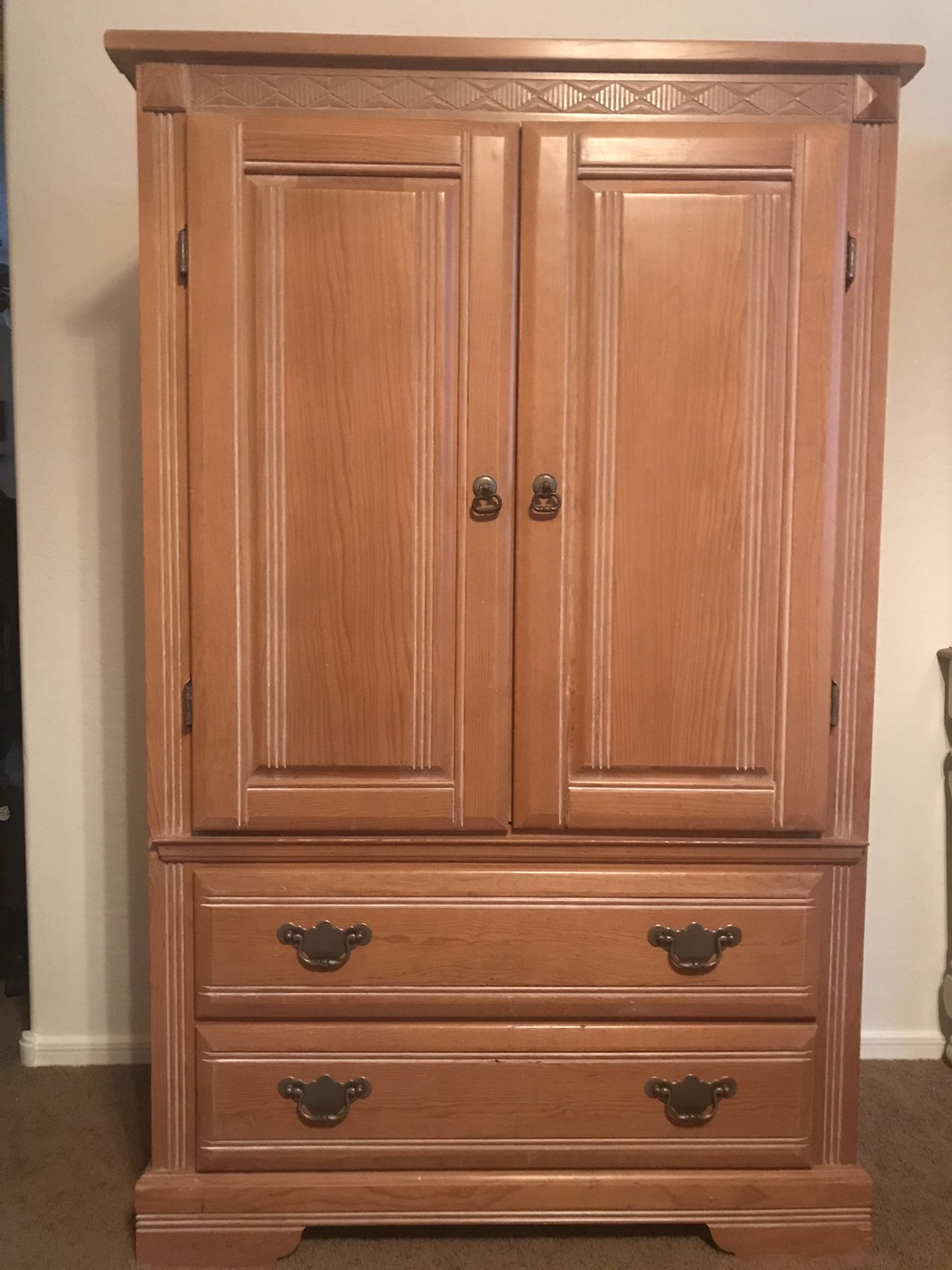 Armoire and dresser chest. $40 each.