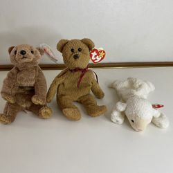 Set of 3 Ty Original Beanie Babies – Fleece, Curly & Pecan – Pre-Owned