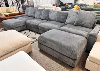 6 -Pieces Gray Corduroy Moduler Sofa Set