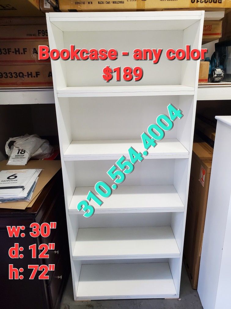 Tall New Assembled White Bookcase 