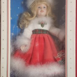Porcelain Winter Wonderland Doll w/ Stand
