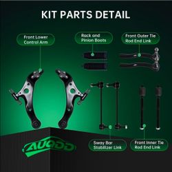 AUQDD 10Pc Front End Kit Fit For 2004-06 To-yota Camry, 04-08 Solara, Le-xus ES330, 2 Lower Control Arm w/Ball Joint 2 Sway Bar Link 4 Outer Inner Tie