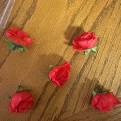 60 Small Red Rose Embellishments 