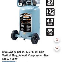 MCGRAW 20 Gallon, 135 PSI Oil-lube Vertical Shop/Auto Air Compressor - Item