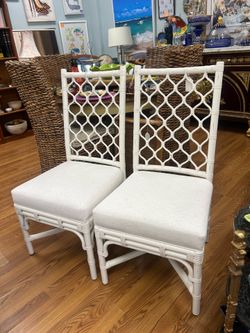 Pair of Universal Furniture Marco Rattan Side Chairs White