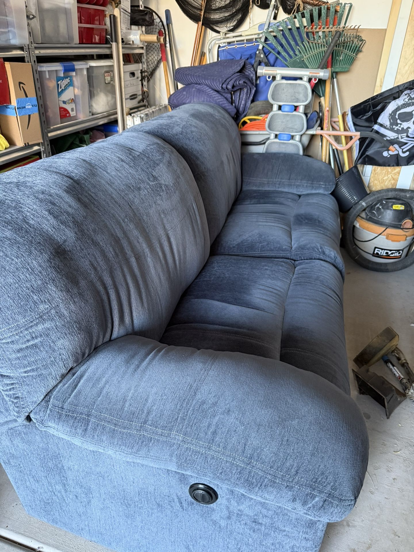 Blue Fabric Recliner Electric 2 Seat Sofa And Manual 2 Seat Love Seat For $250 OBO