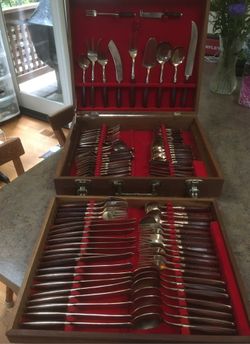 Vintage Thailand Bronze and Teak cutlery set