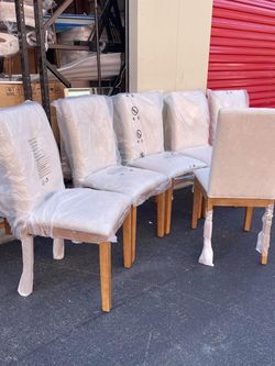 BEIGE FABRIC DINING CHAIR WITH REAL WOODEN LEGS