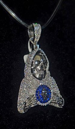 REAPER WITH EVIL EYE SILVER & MOISSANITE PENDANT