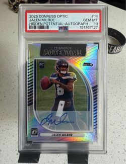 Pop 1 Jalen Milroe PSA 10 2025 PANINI DONRUSS OPTIC HIDDEN POTENTIAL | AUTOGRAPH [#138/199]