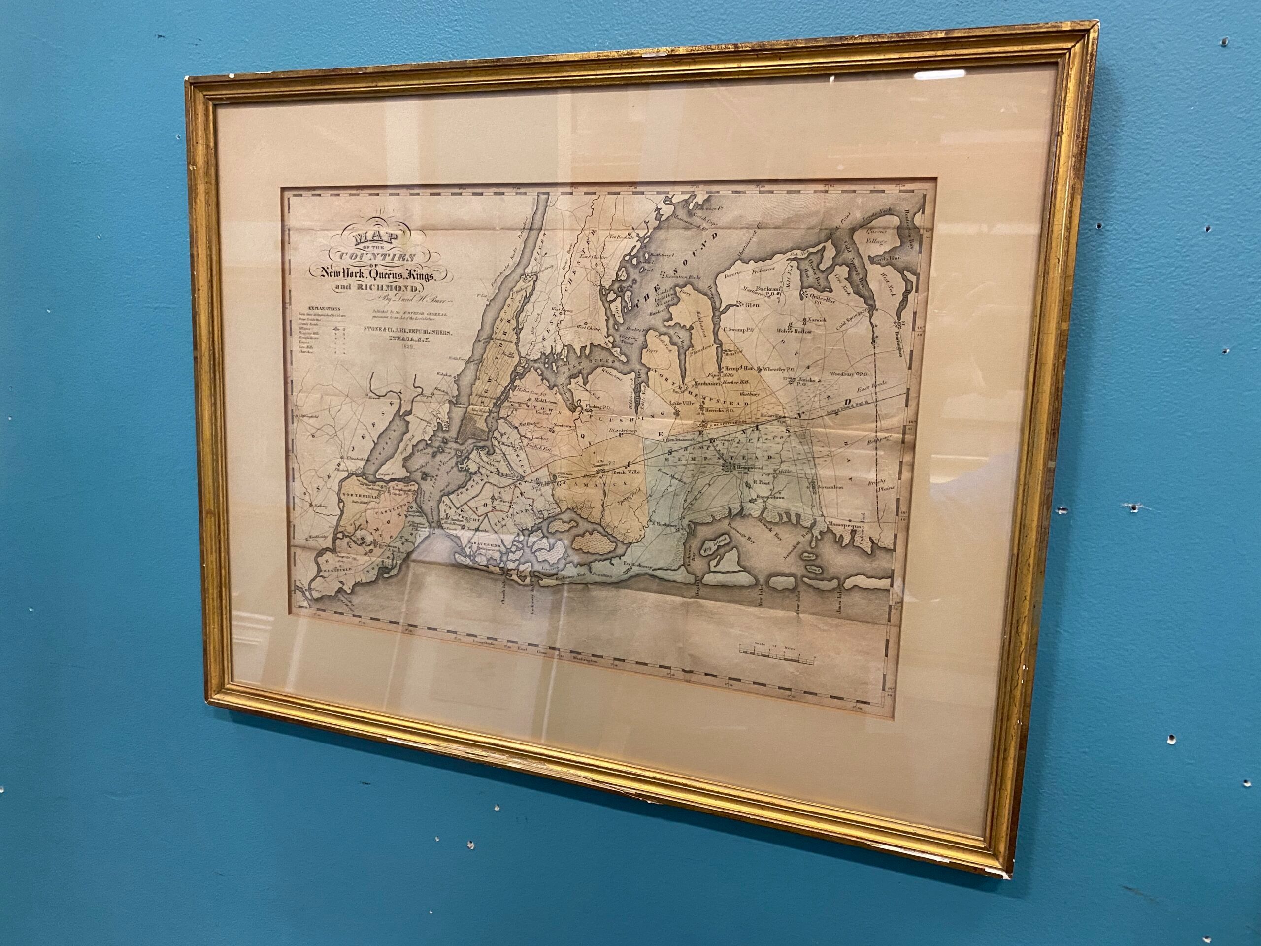 Framed Vintage 1838 New York Map