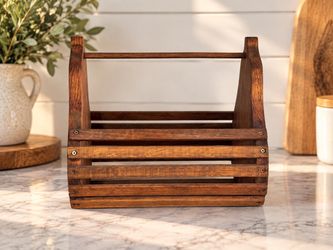 Vintage Pear-Shaped Wooden Basket Caddy Rustic Farmhouse Decor