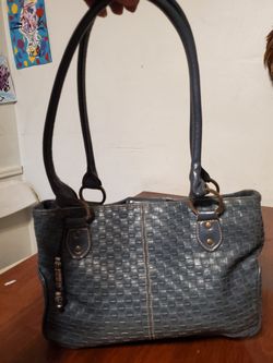 Blue Grey Faux Leather Handbag / Purse 