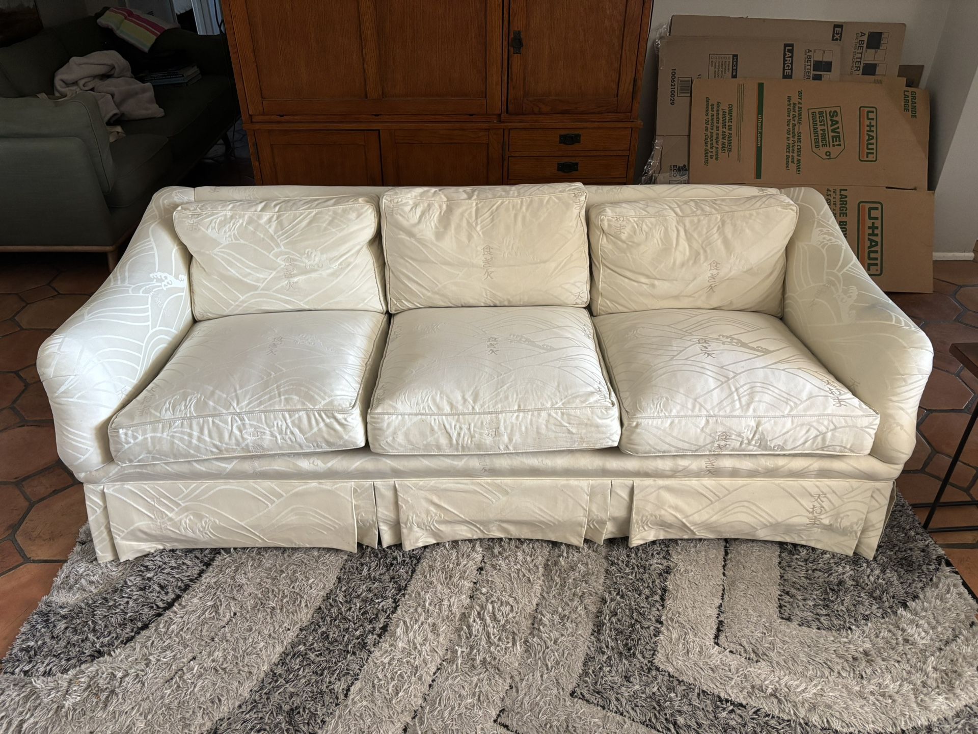 down feather white cream couch vintage